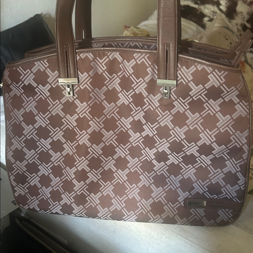 TUMI Maroon Patterned Canvas Laptop Bag - Picture 11 of 14